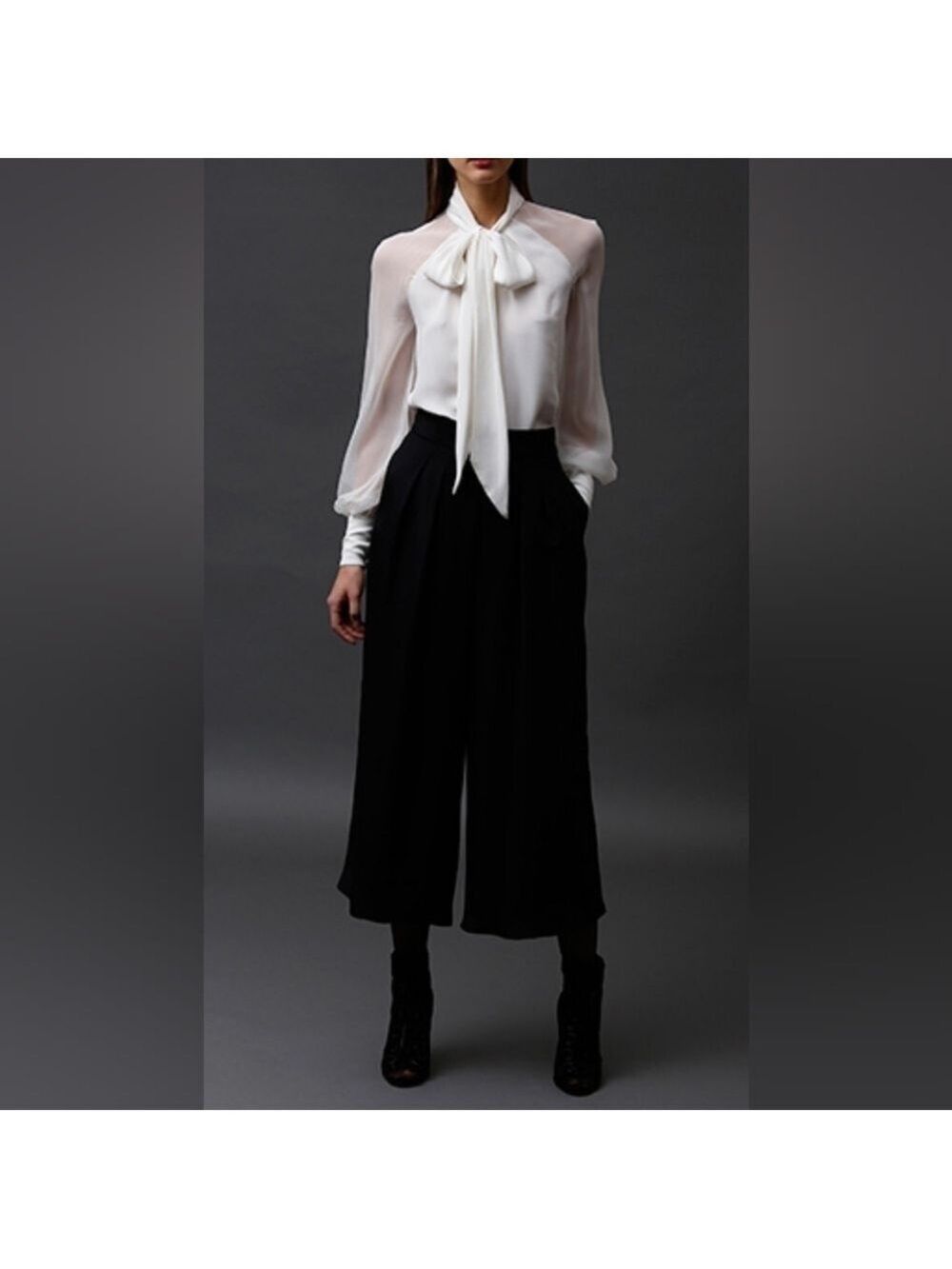 TRÏBE SOLID Black Sheer Culottes with Elastic Waistband Size Small NWT - Picture 3 of 11